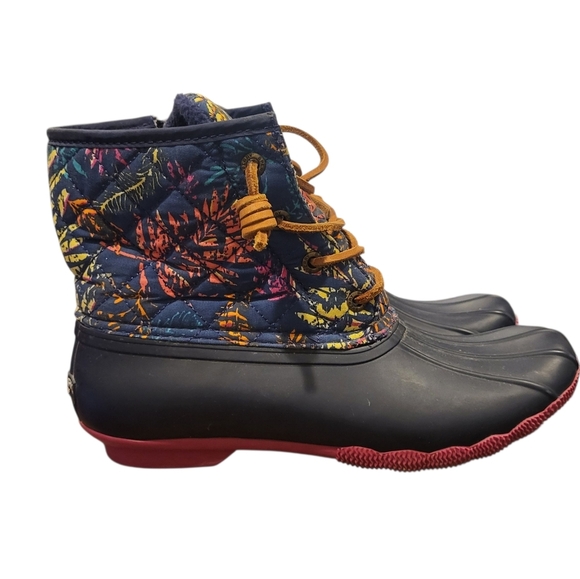 Shoes - Sperry Saltwater Duck Womens Boots Colorful Floral & Blue Design Zipper Size 7